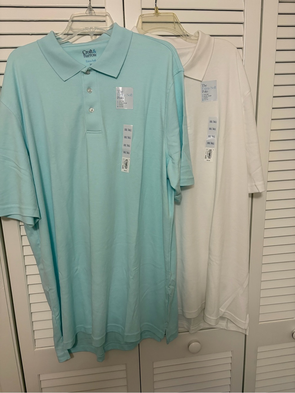 Men’s Croft and Barrow Aqua Blue and White Short-Sleeve Soft Polo Pair Size XXLT